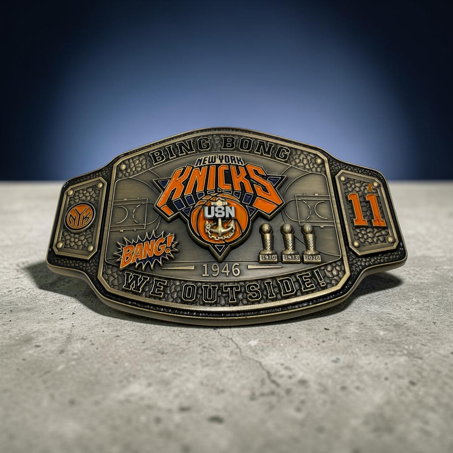 KNICKS CHAMPIONSHIP BUCKLE AND COIN