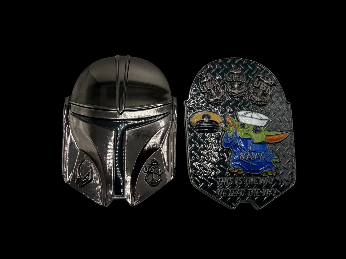 Mandalorian helmet challenge coin